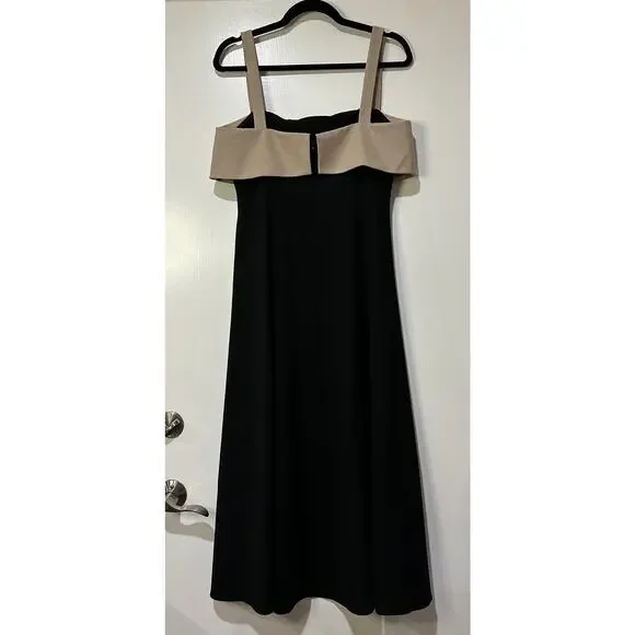 Rue Sophie Aurelia Colorblock Midi Dress Taupe Black Size Medium NWT Chic Dressy
